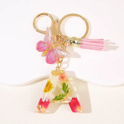 Hars Gedroogde Bloem Letter Sleutelhanger Leuke Madeliefje Bloemen Alfabet Sleutelhanger Vrouwen Rugzak Hanger Mode Sieraden Cadeau