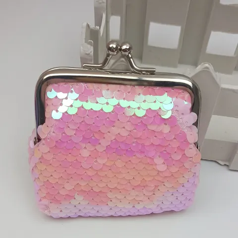 Enfants Mignon Paillettes Irisées Porte-monnaie 3 Pouces Écaille de Poisson Pochette à Monnaie Cadre Métal Pochette Clés Sac de Rangement Bijoux
