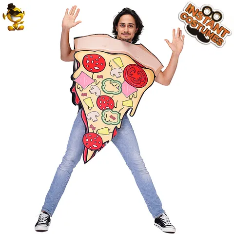 Déguisement de Fête de Carnaval Halloween Forme de Pizza Nourriture Cosplay Unisexe Drôle de Tranche de Pizza pour Adultes Spectacle