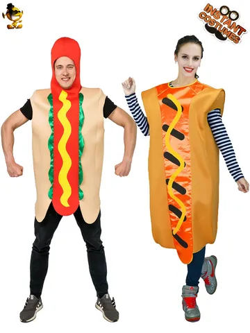 Costume de Hot-Dog Drôle pour Adultes Unisexe Combinaison Tunique Alimentaire Rembourrée pour Halloween Mascarade Spectacle Fête