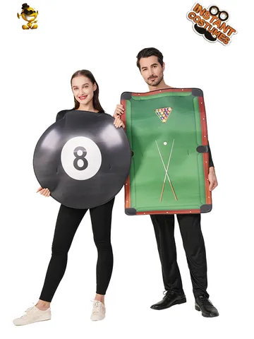 Lustiges Billardtisch Und Acht-Ball Kostüm Für Erwachsene Paar Halloween Cosplay Outfit Polyester Tunika Für Kostümparty