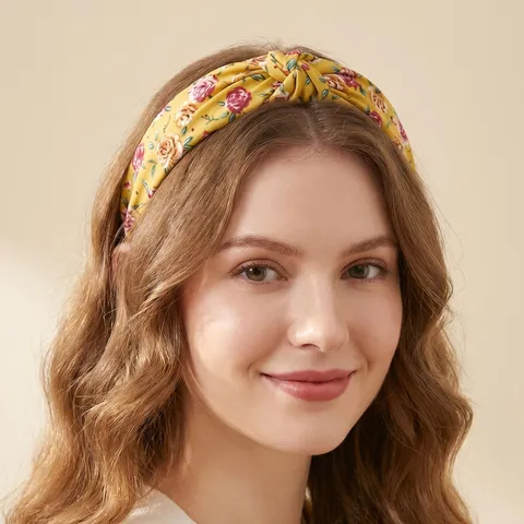 Diadema de Tela Estampada Floral Vintage Hecha a Mano Nudo Cruzado Banda de Pelo Dulce Accesorios de Cabello Diarios para Mujeres