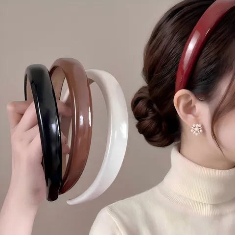 Diadema de Cuero PU Retro para Mujer Ancha Corona Alta Color Sólido Aro de Pelo Accesorios Elegantes Diarios