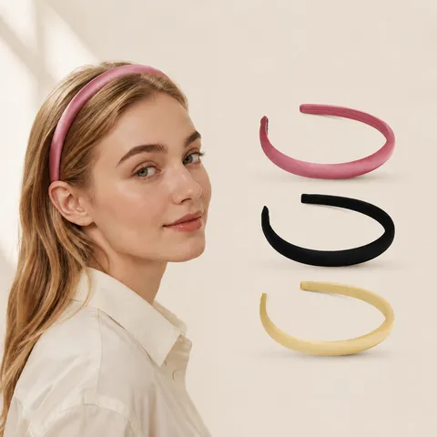 Diadema de Satén Minimalista para Mujeres Color Sólido Corona Alta