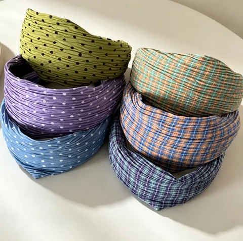 Diadema de Tela de Cuadros y Topos Retro para Mujer Vintage Aro de Pelo Ancho Accesorios para el Cabello Diaria