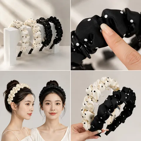 Diadema de Moda de Satén con Lunares para Mujer Antideslizante Corona Alta Accesorios para el Cabello Simples