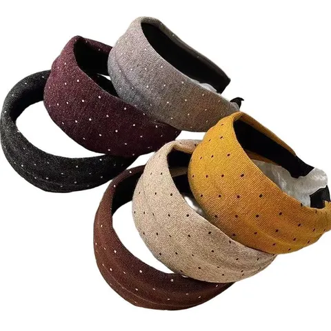 Estilo Coreano Retro Lunares Tejido Lana Ancha Diadema Para Mujeres Otoño Invierno Moda Aro De Pelo Accesorios