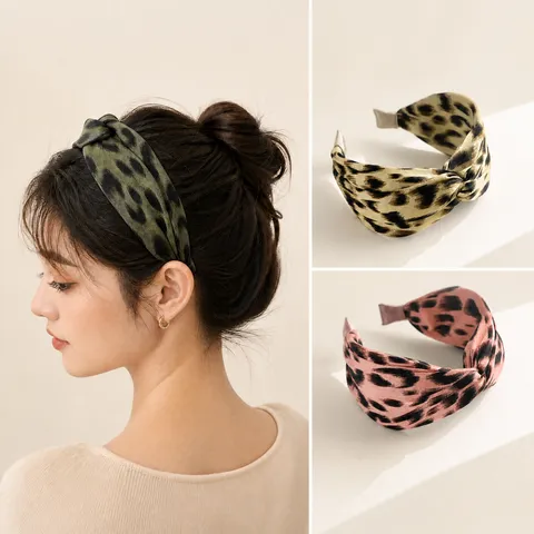 Cerchietto in Raso con Stampa Leopardo da Donna Cerchietto per Capelli con Nodo Incrociato Accessori per Capelli