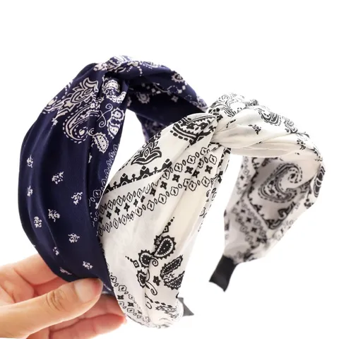 Womens Wide Headband Paisley Print Vintage Twist Knotted Fabric Hair Hoop Casual Daily Hair Accessories Headwear