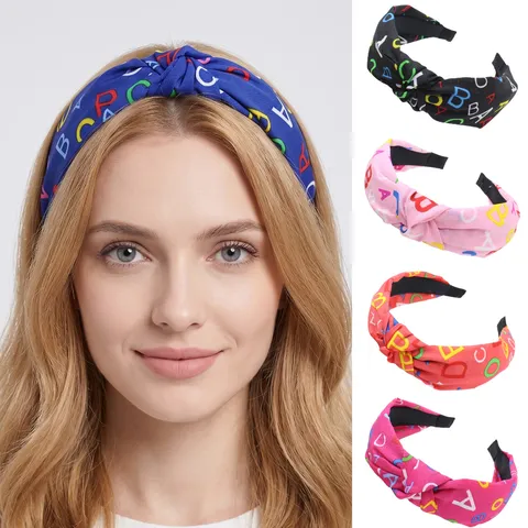 Donna Cerchietto Largo Tessuto Stampa Lettere Nodo Fascia Per Capelli Incrociata Torsione Moda Accessori Capelli Per Giornaliero Donne