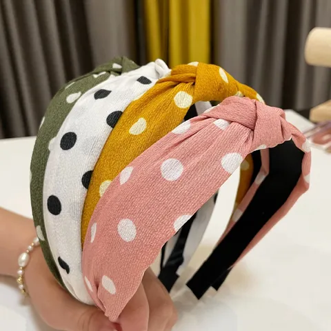 Mujer Lunares Tela Diadema Ancho Nudo Cruzado Aro de Pelo Vintage Retro Diario Lavado de Cara Accesorios de Cabello Tocado