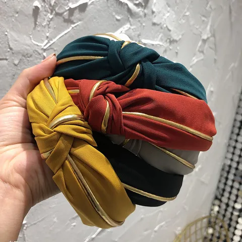 Diadema Ancha Estilo Coreano Color Sólido Poliéster Aro de Pelo Con Borde Dorado Moda Accesorios para el Cabello Mujer Diario