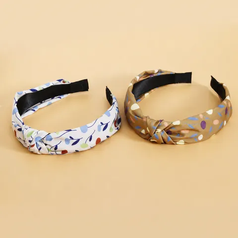 Retro Stof Bedrukt Strik Haarband Brede Haarhoepel Vintage Kruis Knoop Haarband Veelzijdige Dagelijkse Haaraccessoire Voor Vrouwen