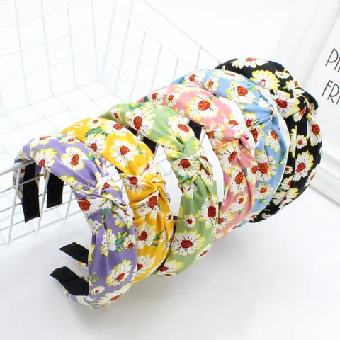 Mujeres Floral Lazo Diadema Vintage Estampado Nudo Diadema Tela Accesorios Para El Cabello Para Lavado De Cara Diario Maquillaje