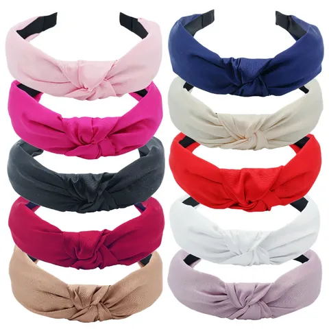 Estilo Coreano Color Sólido Tela Diadema De Ala Ancha Hecho A Mano Nudo Cruzado Aro De Pelo Accesorios De Cabello Diarios Casuales Para Mujeres