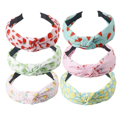 Diadema de Tela de Moda Dulce Estampado de Frutas Nudo Cruzado Accesorios para el Cabello de Mujer