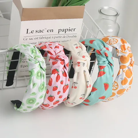 Diadema de Tela de Moda Dulce Estampado de Frutas Nudo Cruzado Accesorios para el Cabello de Mujer