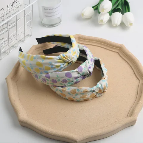 Dulce Floral Tela Diadema Nudoso Aro de Pelo Lindo Botánico Estampado Accesorios de Pelo para Mujeres Diario Casual