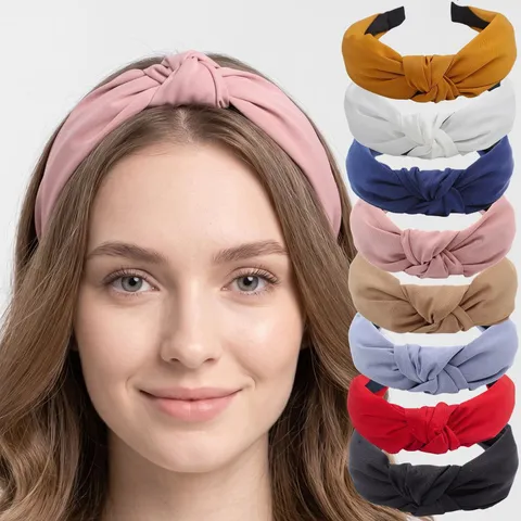 Estilo Coreano Color Sólido Nudo Cruzado Ala Ancha Diadema Tela Aro de Pelo Accesorios de Cabello Casuales Para Mujeres