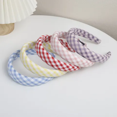 Diadema Acolchada A Cuadros Dulce Estilo Preppy Lindo Macaron Aro De Pelo De Tela Accesorios Para El Cabello De Mujer Estilismo Diario