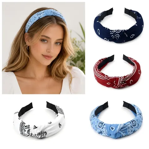 Diadema de Tela Hecha a Mano Corona Alta Estampado Floral Paisley Anudo Cruzado Ancho para Mujer Moda Commuting
