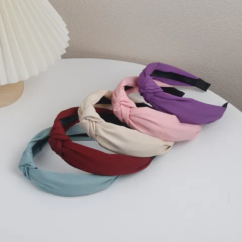 Diadema Anudada Ancha de Sarga de Color Sólido Minimalista Transpirable Casual Accesorio de Cabello para Mujeres