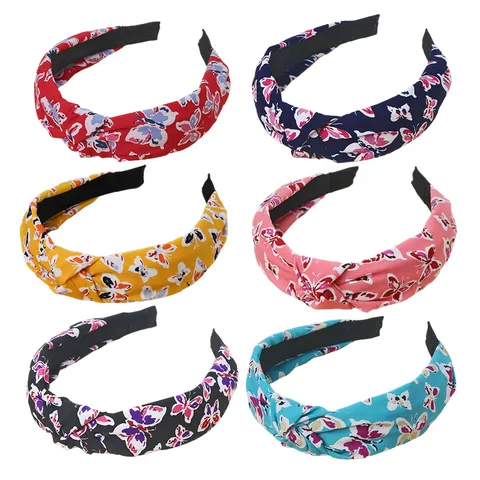 Mujeres Vintage Estampado Floral Nudo Cruzado Diadema Estilo Francés Ancho Banda de Pelo Accesorios de Cabello de Tela Aros de Pelo Diarios