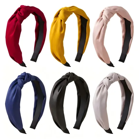 Diadema Ancha de Satén Retro para Mujer Minimalista Francés Color Sólido Nudo Cruzado Accesorios para el Cabello