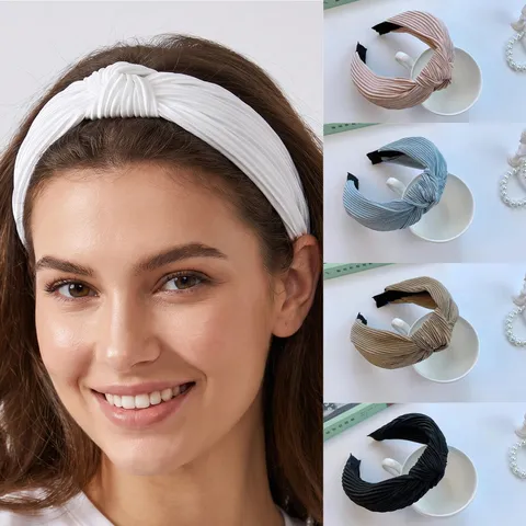 Diadema de Tela Ala Ancha Plisada a Rayas Nudo Estilo Coreano Accesorios de Cabello Lavado Facial Diario para Mujeres