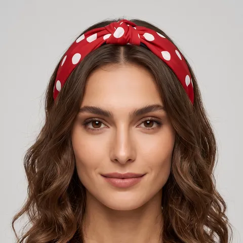 Diadema De Tela De Lunares De Moda Ala Ancha Aro De Pelo Con Nudo Elegante Accesorio Diario Para Mujeres
