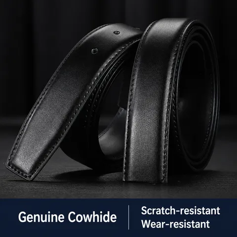 Men Genuine Cowhide Leather Belt Strap Replacement Without Buckle Business Casual Smooth Automatic Pin Buckle Belt Band