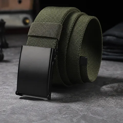 Unisex Casual Canvas Belt Automatic Metal Buckle Elastic Stretch Webbing Waistband For Men Women Daily Wear