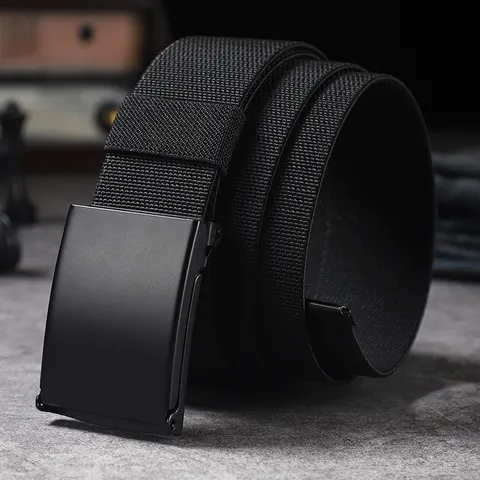 Unisex Casual Canvas Belt Automatic Metal Buckle Elastic Stretch Webbing Waistband For Men Women Daily Wear