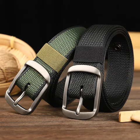 Men Casual Nylon Canvas Belt Adjustable Metal Pin Buckle Solid Color Webbing Belt For Jeans Daily Outdoor Work Pants