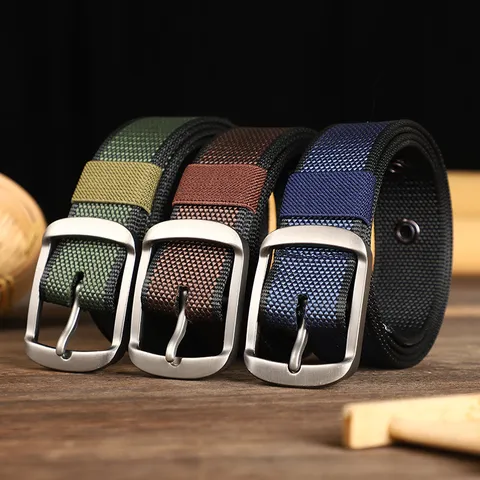 Men Casual Nylon Canvas Belt Adjustable Metal Pin Buckle Solid Color Webbing Belt For Jeans Daily Outdoor Work Pants