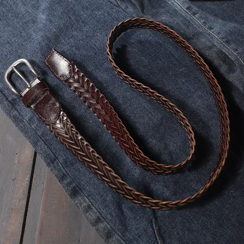 Unisex Hand Woven PU Leather Belt Casual Trendy Vintage Pin Buckle Waistband For Men And Women Pants Accessories