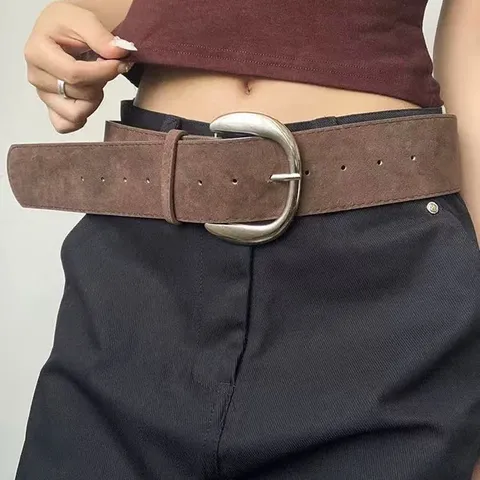 Retro PU Leather Wide Belt For Women Y2K High Waist Slimming Casual Simple Fashion Metal Pin Buckle Waistband