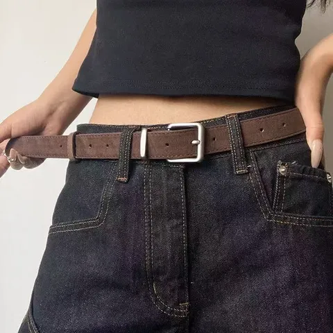 Women's Vintage PU Leather Belt Casual Trendy Solid Color Pin Buckle Thin Waist Belt Daily Versatile Clothing Accessories