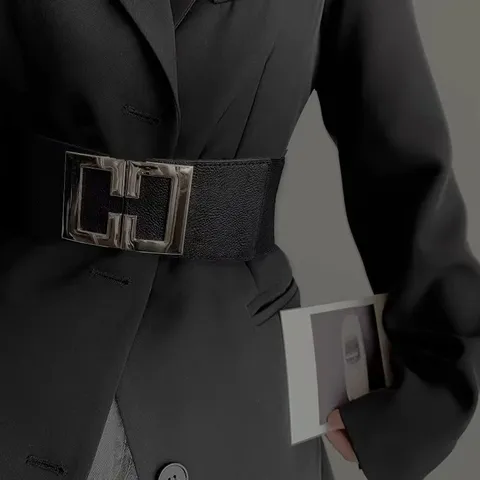 Women's Elastic Stretch Waist Belt Casual Fashion Retro Metal Buckle Wide Waistband For Dress