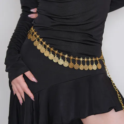 Vintage Ethnic Coin Tassel Metal Waist Chain For Women Fashion Dress Body Chain Adjustable Belt Jewelry Accessories