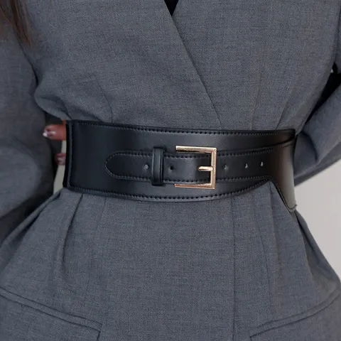 Women Retro Wide Elastic PU Leather Waist Belt Fashion Casual Waistband Dress Coat Suit Decorative Belt