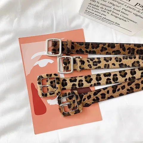 Women's Leopard Print PU Leather Belt Retro Casual Fashion Metal Pin Buckle Waistband For Jeans Daily Outfit