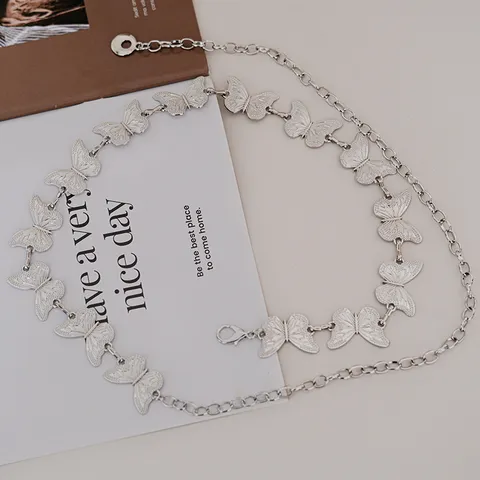 Y2K Sweet Cool Butterfly Metal Waist Chain Fashion Silver Belt Jewelry Accessories