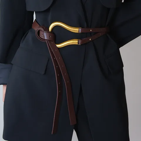 Women's Wide Waist Belt PU Leather Dress Belt With Horseshoe Buckle Fashion Waistband For Suit Coat Sweater Skirt
