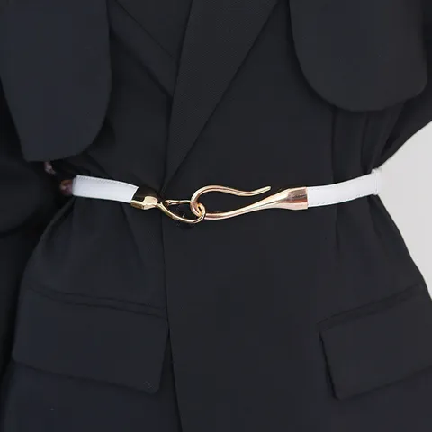 Women Fashion PU Leather Belt Elegant Metal Interlocking Buckle Thin Waistband For Dress Coat Suit Accessories