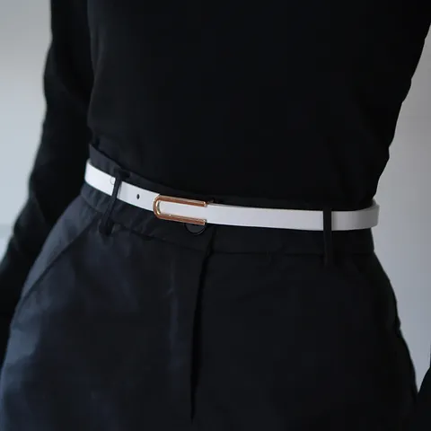 Women's Versatile Thin PU Leather Belt Alloy U-Shaped Buckle Minimalist Solid Decorative Waistband For Dress Jeans