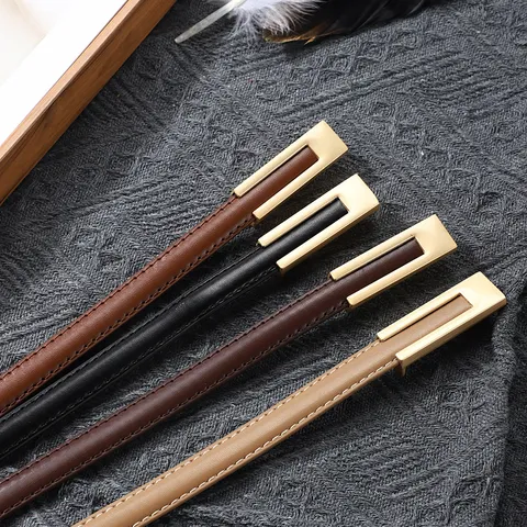 Women's Casual PU Leather Skinny Belt Minimalist Metal Pin Buckle Elegant Dress Pants Thin Waistband Fashion Accessories