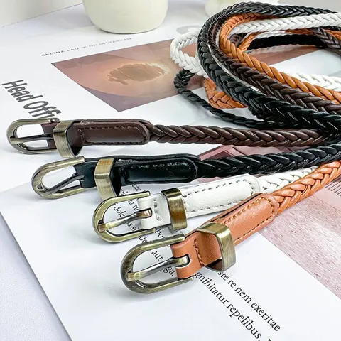 Women's Fashion PU Leather Braided Belt Slim Dress Waistband Casual Sweet Decorative Waist Belt Accessories