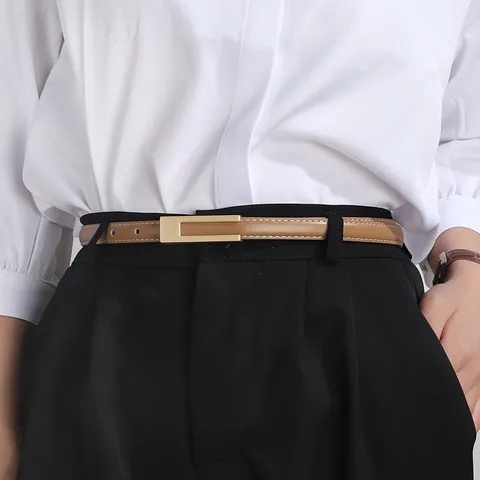 Women's Casual PU Leather Skinny Belt Minimalist Metal Pin Buckle Elegant Dress Pants Thin Waistband Fashion Accessories