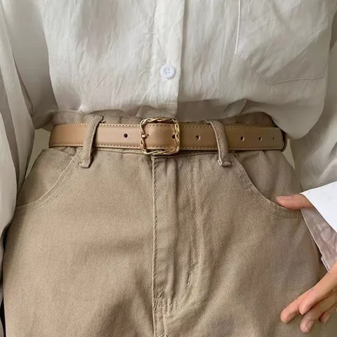 Women's Fashion PU Leather Belt Minimalist Metal Square Buckle Casual Dress Suit Pants Decorative Waist Belt